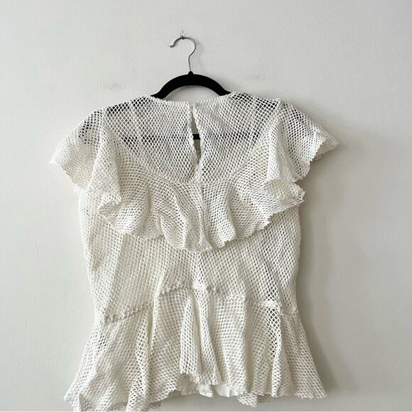 Anthropologie Ranna Gill Mesh White Peplum Top - Picture 7 of 8